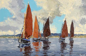 Ivan Sutton, Becalmed Galway Hookers, Greatman's Bay, Galway at Morgan O'Driscoll Art Auctions