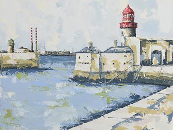 Yvonne Moore, East and West Pier Dun Laoghaire with Pigeon House at Morgan O'Driscoll Art Auctions