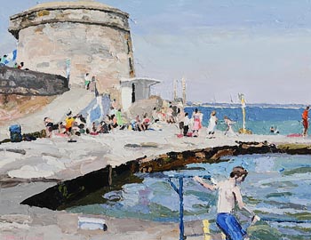 Stephen Cullen, Seapoint Martello Tower and Beach at Morgan O'Driscoll Art Auctions
