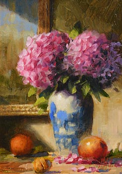 Mat Grogan, Hydrangeas in Blue Vase at Morgan O'Driscoll Art Auctions