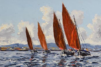 Ivan Sutton, Galway Hookers, Carraroe Bay, Galway at Morgan O'Driscoll Art Auctions