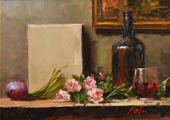 Mat Grogan, Still Life - Wine and Roses at Morgan O'Driscoll Art Auctions