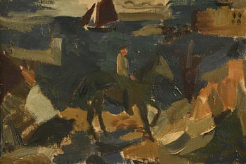 Elizabeth Rivers, Horseman, Aran Harbour at Morgan O'Driscoll Art Auctions