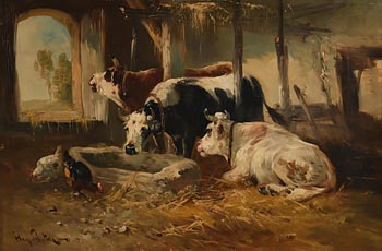 Henri Schouten, Cattle and Chickens in the Barn at Morgan O'Driscoll Art Auctions