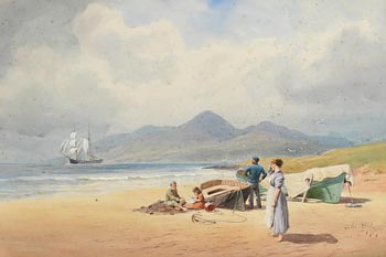 Joseph William Carey, Family on Beach at Ballykinlar with Newcastle and Mournes in Background (1904) at Morgan O'Driscoll Art Auctions
