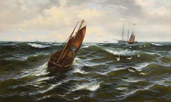 Thomas Rose Miles, Fishing Boats in Choppy Water at Morgan O'Driscoll Art Auctions