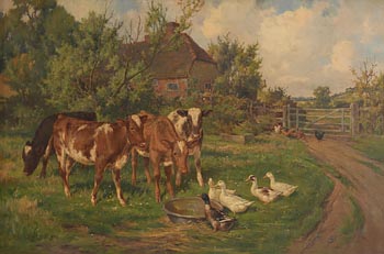 Claude Cardon, Feeding Time, Calves and Geese at Morgan O'Driscoll Art Auctions