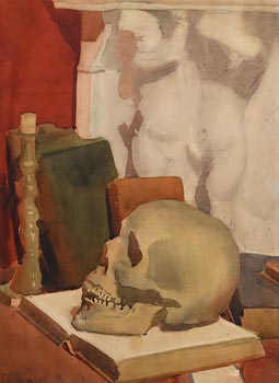 John Luke, Still Life - Skull and Books (1926) at Morgan O'Driscoll Art Auctions