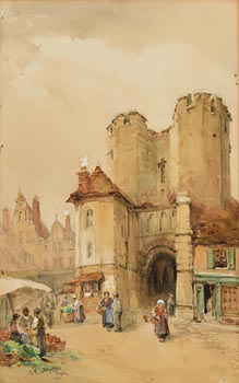 William Bingham McGuinness, Street Scene with Market Traders at Morgan O'Driscoll Art Auctions