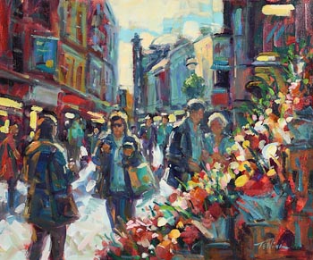 Norman Teeling, Flower Sellers, Grafton St., Dublin at Morgan O'Driscoll Art Auctions