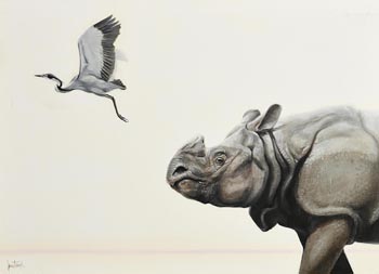 Spencer Hodge, Rhino and Bird at Morgan O'Driscoll Art Auctions