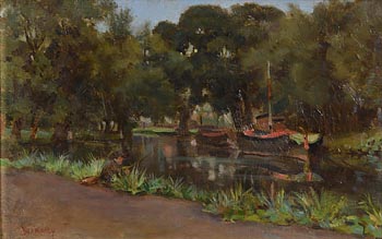 Aloysius C. O'Kelly, Figure Fishing From a Riverbank at Morgan O'Driscoll Art Auctions
