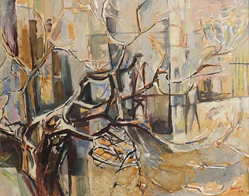 George Campbell, Abstract Tree with Figures Beyond (1964) at Morgan O'Driscoll Art Auctions