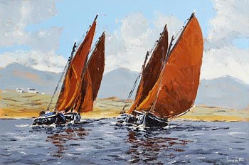 Ivan Sutton, Galway Hookers, Roundstone Bay, Co. Galway at Morgan O'Driscoll Art Auctions