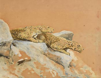 John Emms, Snow Leopards at the Ready at Morgan O'Driscoll Art Auctions