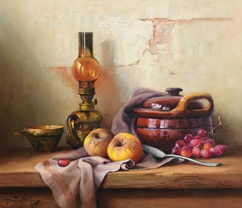 Robert Chailloux, Still Life - Apples, Grapes and Lamp at Morgan O'Driscoll Art Auctions