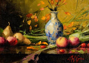 Mat Grogan, Still Life - Vase, Apples and Pears at Morgan O'Driscoll Art Auctions