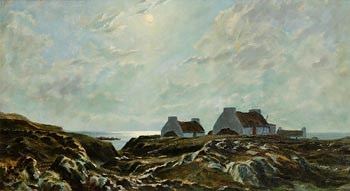 Ciaran Clear, Cottages Under Moonlight at Morgan O'Driscoll Art Auctions