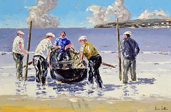 Ivan Sutton, Launching Currachs, Inisheer, Aran Islands, Co. Galway at Morgan O'Driscoll Art Auctions