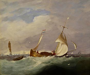 19th Century Continental School, Dutch Sailing Boats near Lighthouse at Morgan O'Driscoll Art Auctions