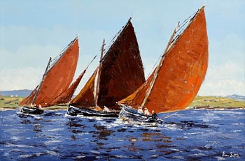 Ivan Sutton, Galway Hookers, Port Tack, Carraroe Bay, Co. Galway at Morgan O'Driscoll Art Auctions