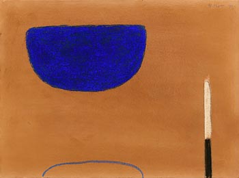William Scott, Blue and Brown Still Life with Knife (1975) at Morgan O'Driscoll Art Auctions