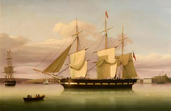 George Mounsey Wheatley Atkinson, Seascape, Large Frigate off Haulbowline, Cork Harbour (1846) at Morgan O'Driscoll Art Auctions