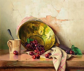 Robert Chailloux, Still Life - Cherries, Brass Dish and Cup at Morgan O'Driscoll Art Auctions