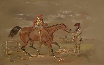 Robert Richard Scanlan, Horse with Jockey and Attendants (1846) at Morgan O'Driscoll Art Auctions
