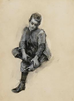 John Butler Yeats, A Young Boy Pulling on His Boot (A Young William Butler Yeats) at Morgan O'Driscoll Art Auctions
