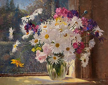 Geraldine  M. O'Brien, Still Life - Flowers on Windowsill at Morgan O'Driscoll Art Auctions