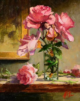 Mat Grogan, Pink Roses at Morgan O'Driscoll Art Auctions
