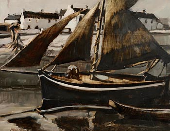 Cecil Maguire, Galway Hooker, Spanish Arch, Galway at Morgan O'Driscoll Art Auctions