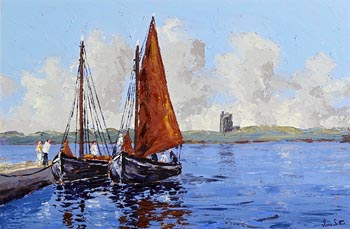 Ivan Sutton, Galway Hookers, Kinvarra, Galway at Morgan O'Driscoll Art Auctions