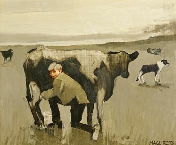 Cecil Maguire, Early Milking, Connemara (1973) at Morgan O'Driscoll Art Auctions