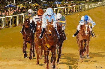 Ivan Sutton, Honeysuckle with Rachel Blackmore Winning at Leopardstown at Morgan O'Driscoll Art Auctions