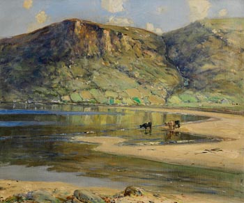 James Humbert Craig, Mountain Lake, with Cattle (c.1940) at Morgan O'Driscoll Art Auctions