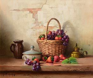 Robert Chailloux, Still Life - Wicker Basket of Fruit at Morgan O'Driscoll Art Auctions