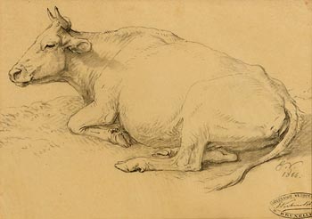 Eugene Joseph Verboeckhoven, Cow Resting (1866) at Morgan O'Driscoll Art Auctions