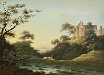 Thomas Walmsley, Shepherding the Flock with Castle on the Hill at Morgan O'Driscoll Art Auctions