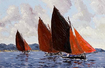 Ivan Sutton, Galway Hookers, Roundstone Bay, Co. Galway at Morgan O'Driscoll Art Auctions
