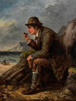 Charles Henry Cook, A Man at Rest By the Coast, Fishermen with Boat Beyond at Morgan O'Driscoll Art Auctions