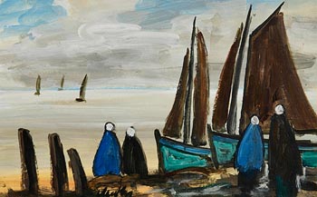 Markey Robinson, Shawlies with Boats by the Shore at Morgan O'Driscoll Art Auctions