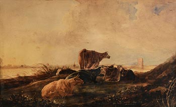 Andrew Nicholl, Cattle with Castle in Background at Morgan O'Driscoll Art Auctions