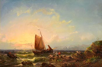 Pieter Cornelis Dommerson, Hauling in the Catch (1858) at Morgan O'Driscoll Art Auctions