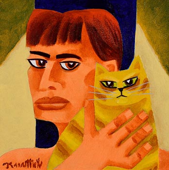 Graham  Knuttel (1954-2023), Lady with Cat at Morgan O'Driscoll Art Auctions