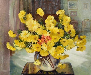Geraldine  M. O'Brien, Still Life - Vase of Chrysanthemums at Morgan O'Driscoll Art Auctions