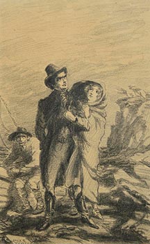 Jack Butler Yeats, A Girl Clings to a Young Man on the Beach<br>Illustration to the Collegians 1904 at Morgan O'Driscoll Art Auctions