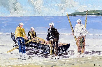 Ivan Sutton, Launching the Currach, Aran Mor, Co. Galway at Morgan O'Driscoll Art Auctions