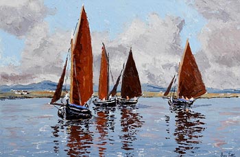 Ivan Sutton, Becalmed Galway Hookers, Carraroe Bay, Co. Galway at Morgan O'Driscoll Art Auctions
